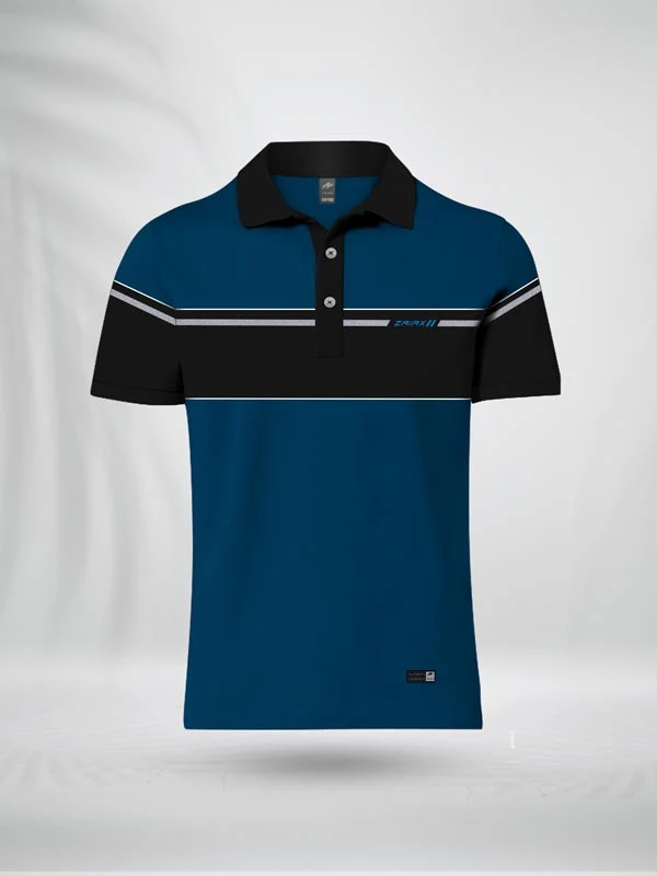 PLPBBPB ZAIAX PETROL BLUE BLACK COMBINATION POLO SHIRT - PLPBBPB