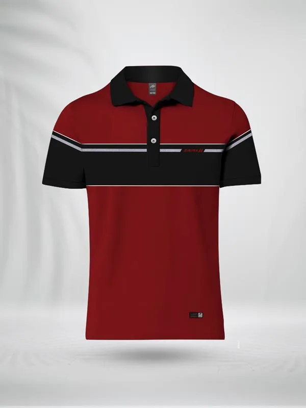 PLRBR ZAIAX MAROON BLACK COMBINATION POLO SHIRT - PLRBR