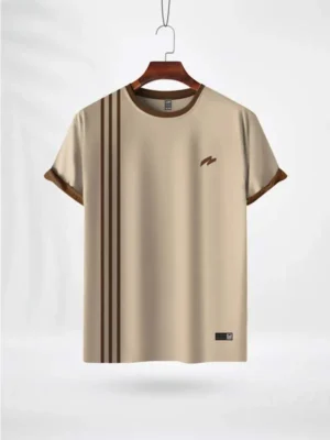 ZAIAX THREE LINE DESIGN CREAM TSHIRT- 3LINC
