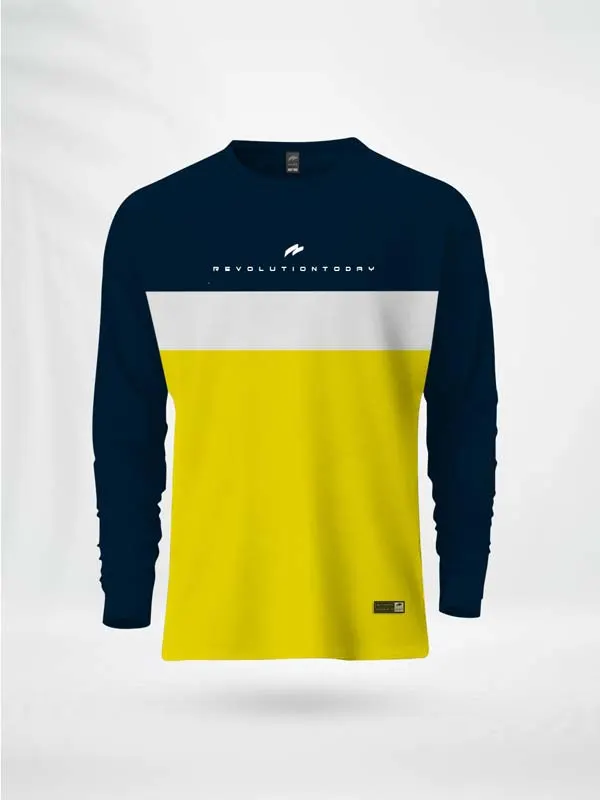 FLNWY ZAIAX NAVY WHITE YELLOW FULL SLEEVE DESIGN TSHIRT -FLNWY