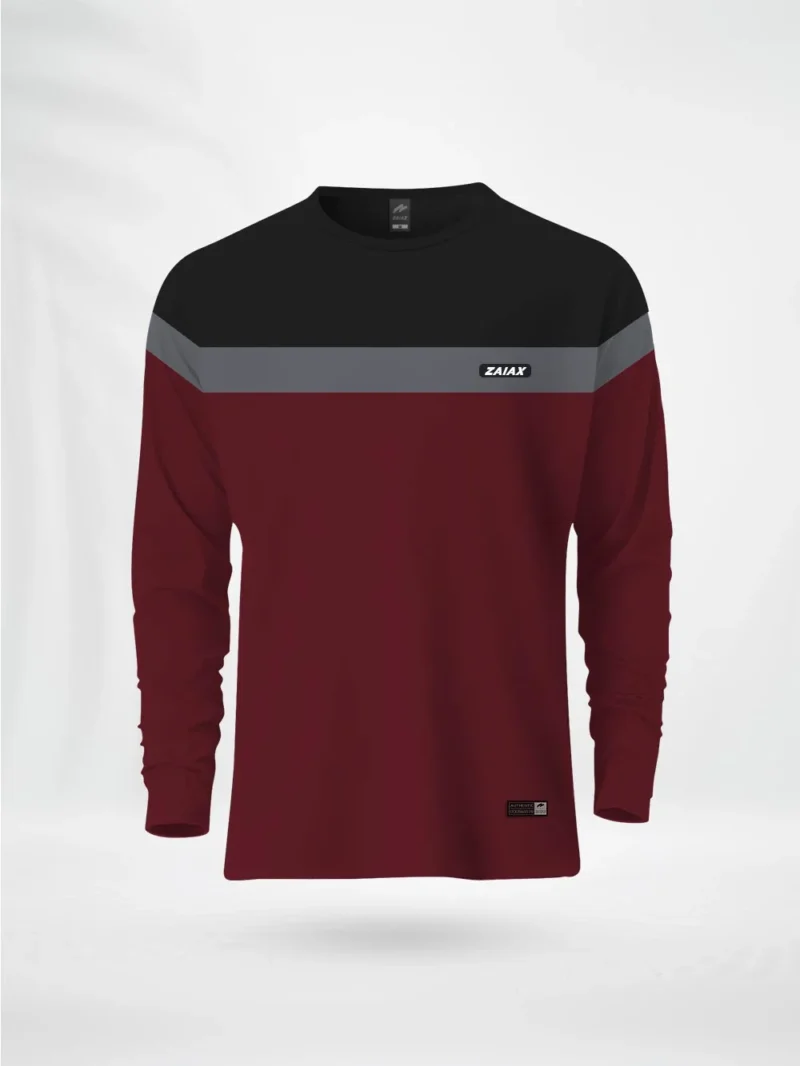 ZAIAX BLACK GRAY MAROON FULL SLEEVE DESIGN TSHIRT – FLBGM
